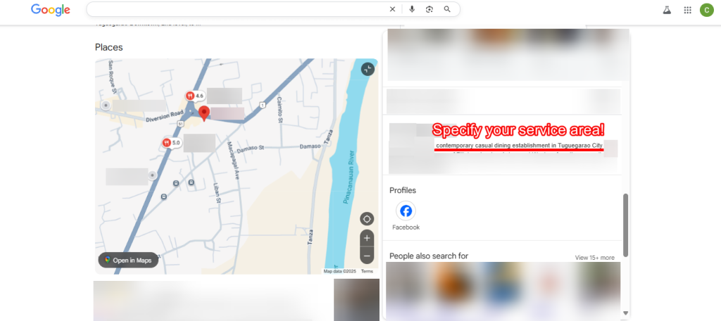 Defining service area of a local business to appear in Google Maps.