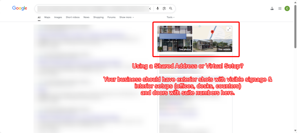 Solution for shared address or virtual setup for business when listing for Google Maps entry.