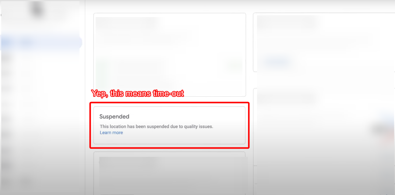 Suspended box in Google Business Profile.