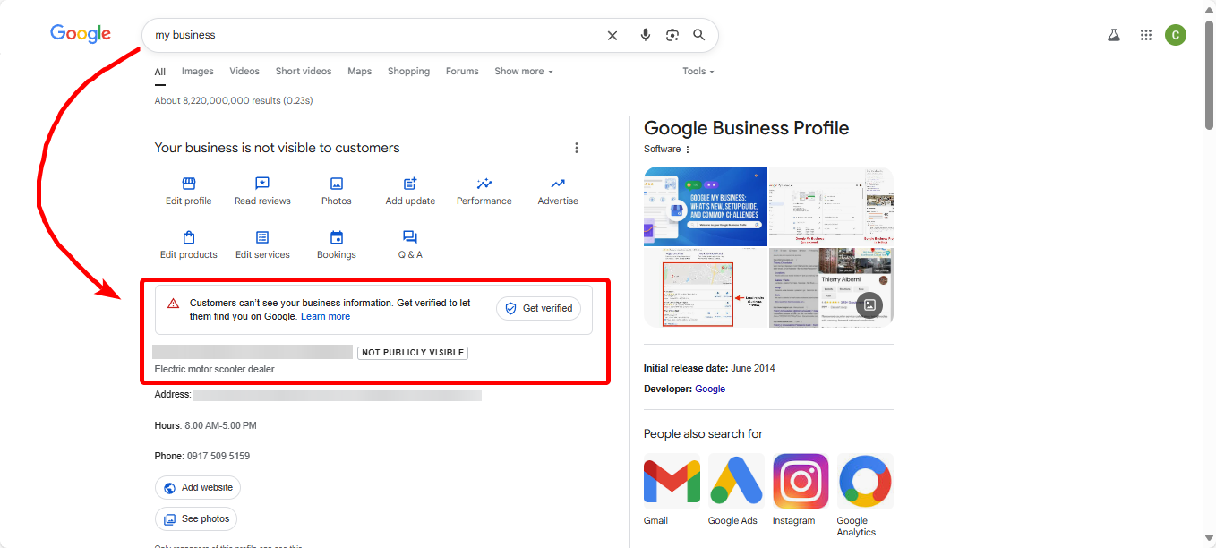 Verification Needed notification when your business needs to be verified in Google Business Profile.
